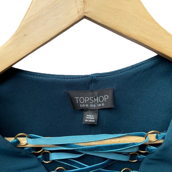 TopShop Old Money Blue BodyCon Dress W/ Deep V (6) - Picture 7 of 11